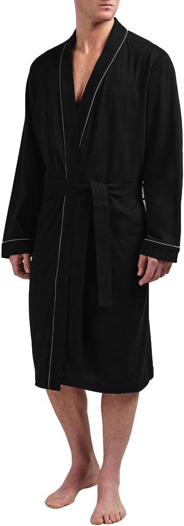 HOLOVE Men's Pure Cotton Bathrobe Lightweight Kimono and Hooded Spa Robes Soft Sleepwear