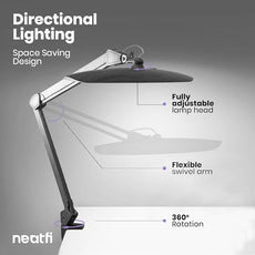 Neatfi XL 2,200 Lumens LED Task Lamp, 24W Super Bright Desk Lamp, 117 Pcs SMD LED, 4 Level Brightness, Dimmable, Task Light for Home, Office, Workbench (Non-CCT, Gray Wood)
