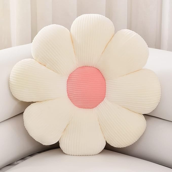 Sioloc Flower Shaped Throw Pillow - Butt Cushion & Seating Cushion, Cute Room Decor & Plush Pillow for Bedroom Sofa Chair (White, 23.6" )