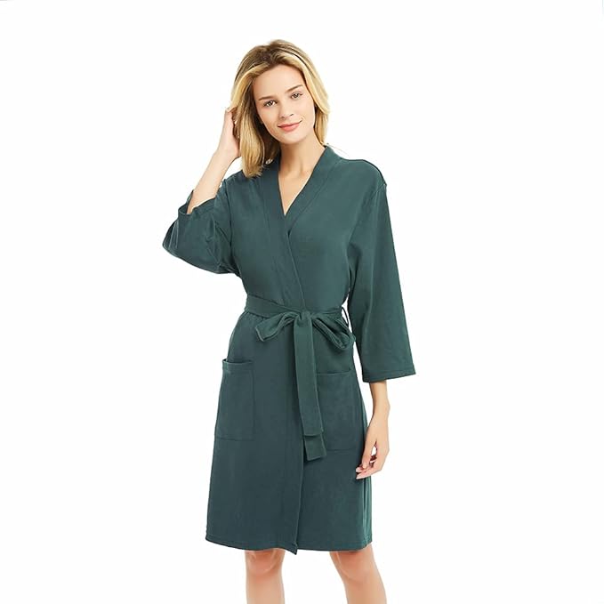 U2SKIIN Womens Robes, 100% Cotton Lightweight Robes 3/4 Sleeves Kimono Knit Soft Loungewear Short Bathrobe