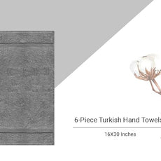 Towel Bazaar Premium Cotton Super Soft and Absorbent Turkish Towels (6-Piece Hand Towels, Gray)