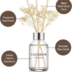 COCODOR Flower Reed Diffuser Set / 3.4oz / April Breeze/Scent Diffuser with Sticks Home Fragrance Reed Diffuser for Bathroom Shelf Decor