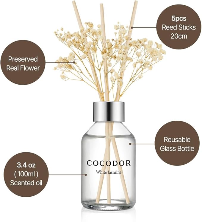 COCODOR Flower Reed Diffuser Set / 3.4oz / Flower Garden/Scent Diffuser with Sticks Home Fragrance Reed Diffuser for Bathroom Shelf Decor