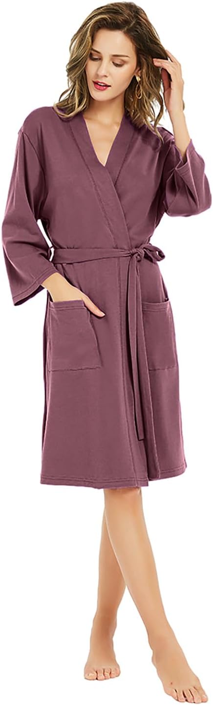 U2SKIIN Womens Robes, 100% Cotton Lightweight Robes 3/4 Sleeves Kimono Knit Soft Loungewear Short Bathrobe