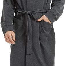 HOLOVE Men's Pure Cotton Bathrobe Lightweight Kimono and Hooded Spa Robes Soft Sleepwear