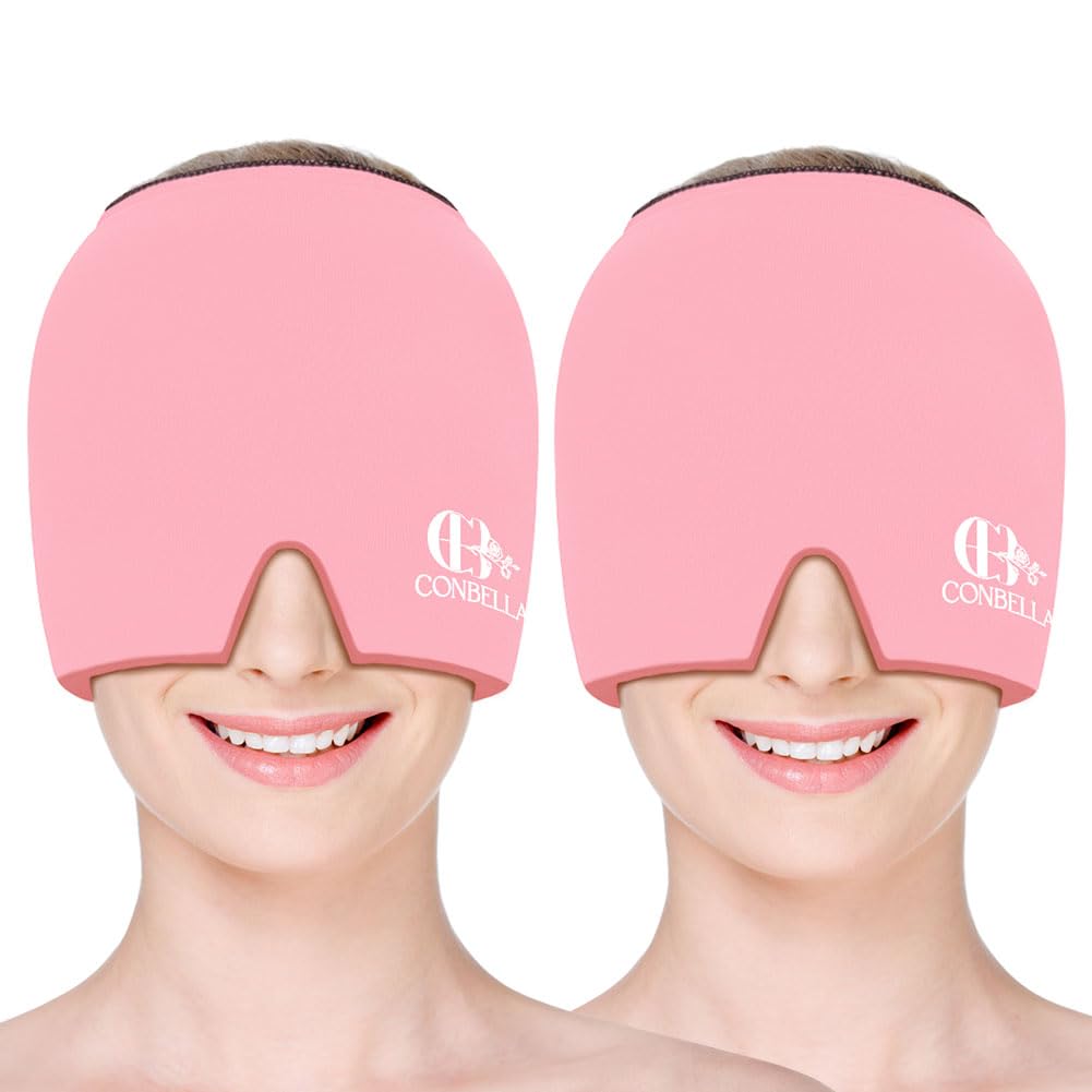Migraine Relief Cap, Soothing Headache Ice Face Mask Products, Hot and Cold Therapy, Migraine Headache Relief Cap for Migraine, Sinus, Puffy Eyes, Tension, Stress and Hangover(Pink)