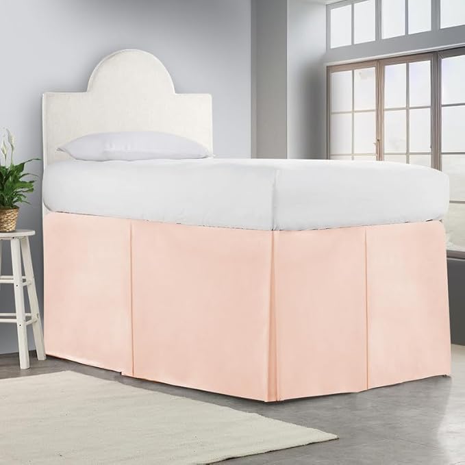 600TC -Dorm Bed Skirt - Split Corner Tailored Dorm Sized Bed Skirt - Dorm Room Essentials - Dorm Bed Skirt 100% Egyptian Cotton - Dorm Décor Bed Skirt Twin XL - 32" Drop (Peach, Solid)