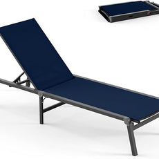 Foldable Pool Lounge Chairs, Aluminum Chaise Lounge Outdoor with 5 Positions Recliner - Free Assembly - Patio Lounge Chair for Poolside, Beach (Navyblue)