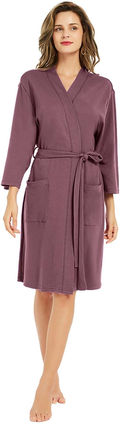 U2SKIIN Womens Robes, 100% Cotton Lightweight Robes 3/4 Sleeves Kimono Knit Soft Loungewear Short Bathrobe