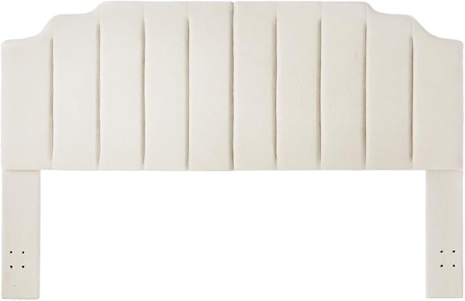 24KF Cream Teddy Fabric Tufted King Upholstered Headboard, Modern Vertical Channel Design California King Headboard with Stepped Silhouette Top Edge,6026-K-Teddy Cream