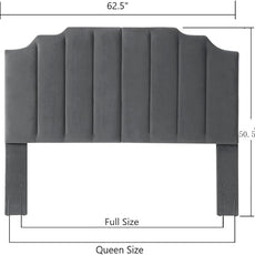 24KF Dark Gray Velvet Tufted Queen Upholstered Headboard, Modern Vertical Channel Design California Queen/Full Headboard with Stepped Silhouette Top Edge,Dark Gray