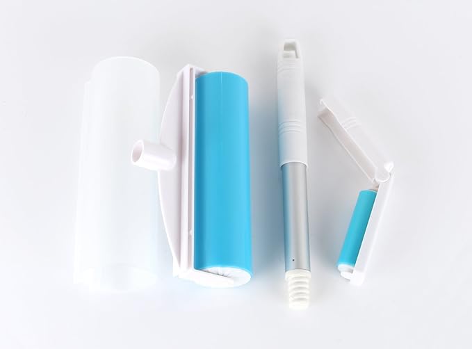Reusable Sticky Picker Set Cleaner Lint Roller Pet Hair Remover Brush, Blue 8 inch Large Size + Pocket Size