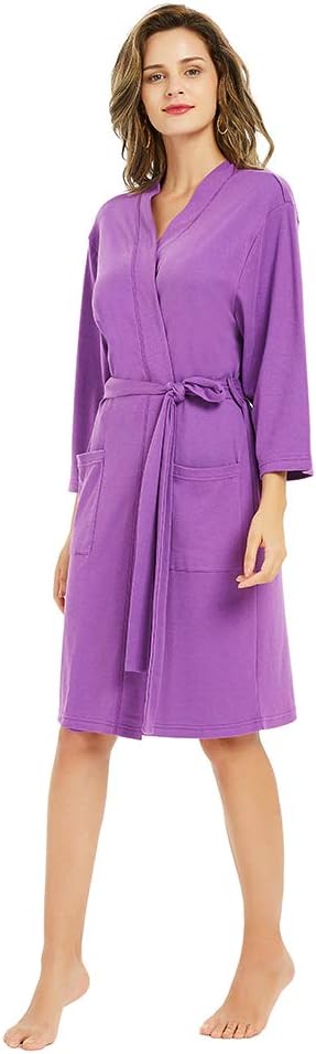 U2SKIIN Womens Robes, 100% Cotton Lightweight Robes 3/4 Sleeves Kimono Knit Soft Loungewear Short Bathrobe