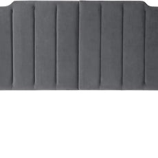 24KF Dark Gray Velvet Tufted King Upholstered Headboard, Modern Vertical Channel Design California King Headboard with Stepped Silhouette Top Edge,Dark Gray
