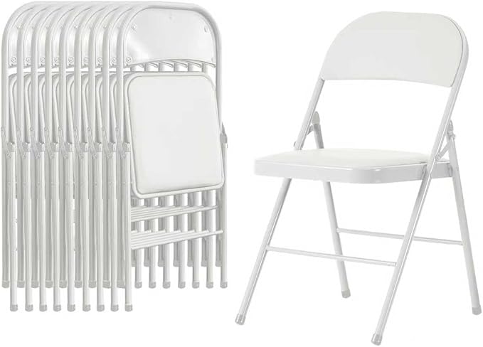 10 Pack Folding Chairs with Padded Cushion and Back, White Portable Heavy Duty Metal Frame Commercial Seat with 330-LBS Capacity for Indoor Outdoor Office Party Events Kitchen Wedding