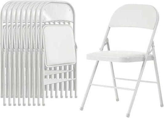 10 Pack Folding Chairs with Padded Cushion and Back, White Portable Heavy Duty Metal Frame Commercial Seat with 330-LBS Capacity for Indoor Outdoor Office Party Events Kitchen Wedding