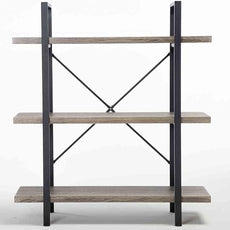 HSH 3-Shelf Bookcase, Rustic Gray 3 Tier Bookshelf, Vintage Industrial Wooden and Metal Display and Storage Bookshelves Tower for Home Office Livingroom Bedroom Light Grey Oak