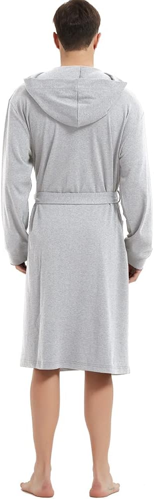HOLOVE Men's Pure Cotton Bathrobe Lightweight Kimono and Hooded Spa Robes Soft Sleepwear