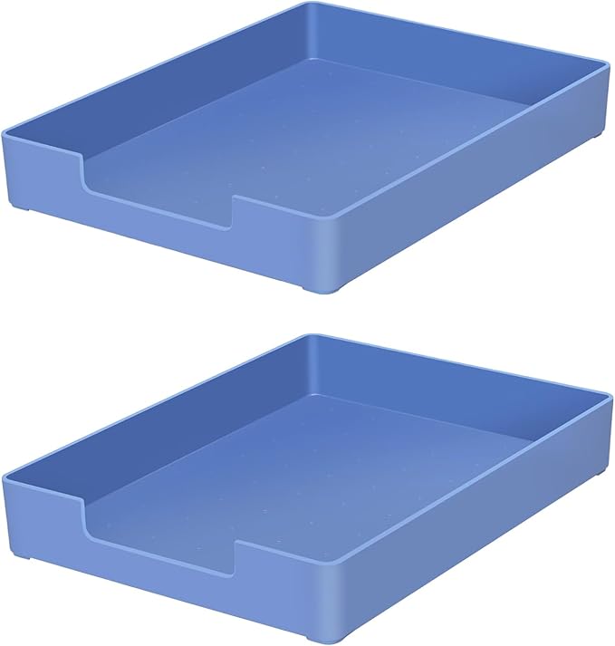 Letter-Size Tray, 2 PCS A4 Plastic Stackable Paper Tray, Desk Drawer Organizer for Office, School, Home Storage, and Storage Containers for Christmas Ornaments, Gift Wrap (2X Blue)