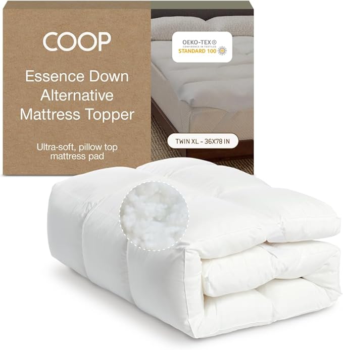 Coop Home Goods Essence Down Alternative Mattress Topper Twin XL, Plush 2-Inch Gusset and Baffle Box Design for Even Support and Comfort, Premium Bed Topper for Pressure Relief, Oeko-TEX Certified