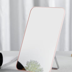 OMIRO Desk Makeup Mirror, 8 x 5 inches Table Mirror with Foldable Stand and Hanging Hole for Shaving and Travelling, Pink