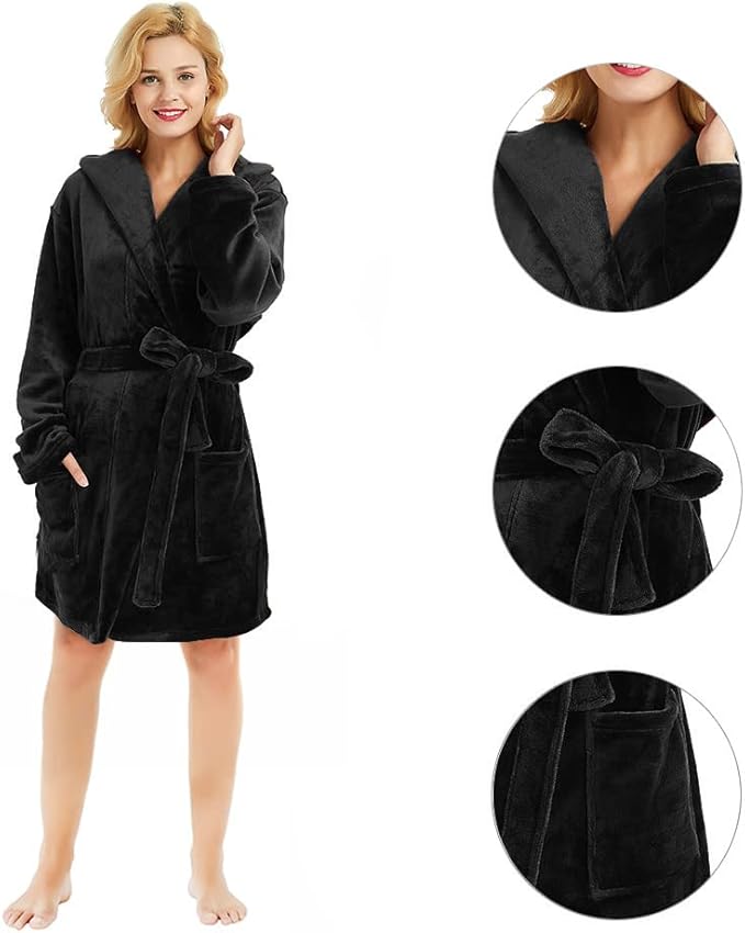 U2SKIIN Women Hooded Fleece Robe, Short Plush Robes for Womens With Hood Soft Warm Spa Bathrobe