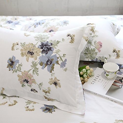 FADFAY 4-Piece Shabby White Floral Bed Sheet Set Cotton Bed Sheets, King