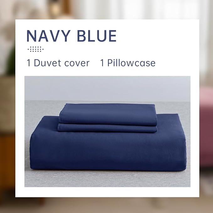 JELLYMONI Cotton Navy Blue Duvet Cover Twin Size - Washed Cotton Linen Like Textured Comforter Cover, 2 Pieces Breathable Soft Bedding Set with Zipper Closure (Navy Blue, Twin 68"x90")
