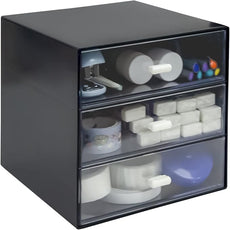 Desk Organizer with Drawer, Desk Storage Box, Plastic Office Stationery Supplies Organizers, Desktop Organizer for Office School Home (3 drawer, Black)