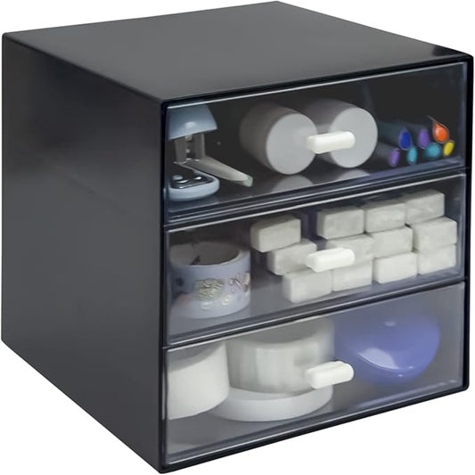 Desk Organizer with Drawer, Desk Storage Box, Plastic Office Stationery Supplies Organizers, Desktop Organizer for Office School Home (3 drawer, Black)