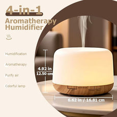 500ml Premium Essential Oil Diffuser,Quiet 4-in-1 Ultrasonic Aromatherapy Humidifier,7 Color LED Lights,with Adjustable Automatic Timer Off Function and Spray Mode. (Light Woodgrain, Basic Edition)