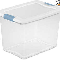 Sterilite 24-Pack Latching Box, Under Bed Storage Bins with Lids, Clear Plastic, 25 Quart - Heavy-Duty Organizing Containers for Closet, Bathroom, and Office
