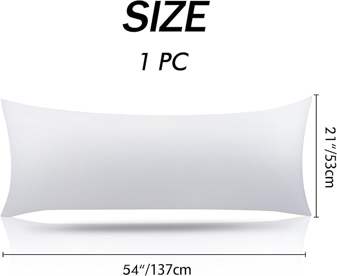 100% Cotton Body Pillow Case Cover with Zipper Wrinkle-Free, 400 Thread Count Super Soft Pillow Case for Body Pillow, Cooling Long Pillow Protector 21" x 54" White