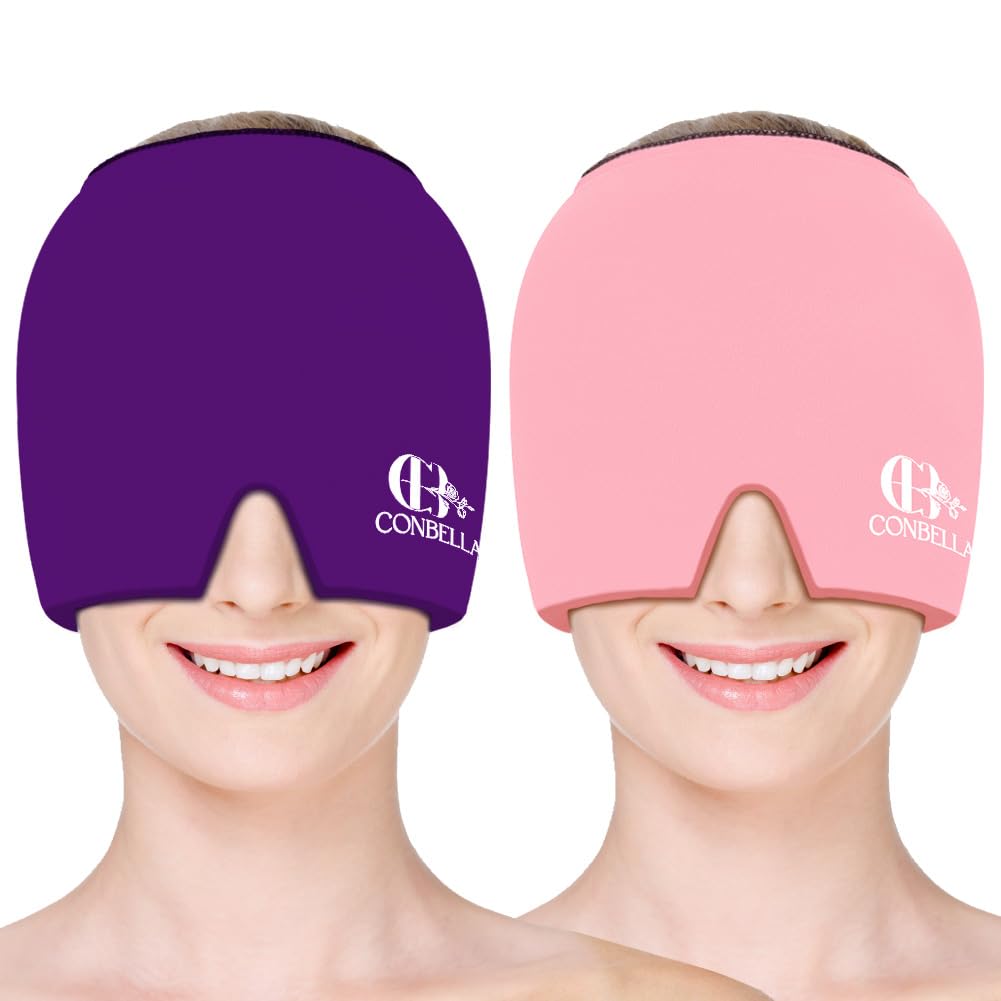 Migraine Relief Cap, Soothing Headache Ice Face Mask Products, Hot and Cold Therapy, Migraine Headache Relief Cap for Migraine, Sinus, Puffy Eyes, Tension, Stress and Hangover(Pink)