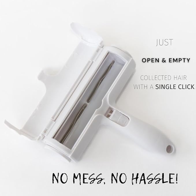 Reusable Pet Hair Remover & Lint Roller – Washable, Portable Tool for Dog & Cat Hair Removal on Clothes, Furniture, Carpet & Car – Effective Roller for Easy Fur & Lint Removal (Grey)