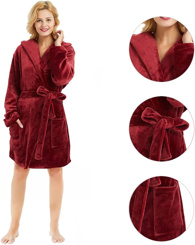 U2SKIIN Women Hooded Fleece Robe, Short Plush Robes for Womens With Hood Soft Warm Spa Bathrobe