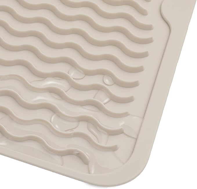 Silicone Dish Drying Mat for Multiple Usage,Easy clean,Eco-friendly,Heat-resistant Silicone Mat for Kitchen Counter or Sink,Refrigerator or drawer liner Tapioca L 16 inches x 12 inches