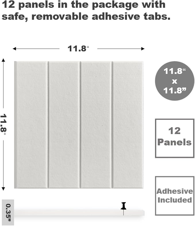 White Felt Bulletin Board Tiles | Modern Cork Board Alternative | Large Cork Boards for Walls | Aesthetic Felt Wall Panels for Office & Home Decor | Pin Board & Photo Board (12-Pack) | White