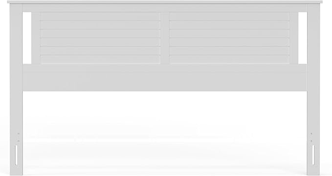 Serene Poplar Wood King Size Headboard in White, Modern Farmhouse Panel with Horizontal Scoring, Casual Coastal Style, Easy Assembly, Quality Materials