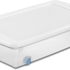 Sterilite 12-Pack Latching Box, Under Bed Storage Bins with Lids, Clear Plastic, 56 Quart - Heavy-Duty Organizing Containers for Closet, Bathroom, and Office