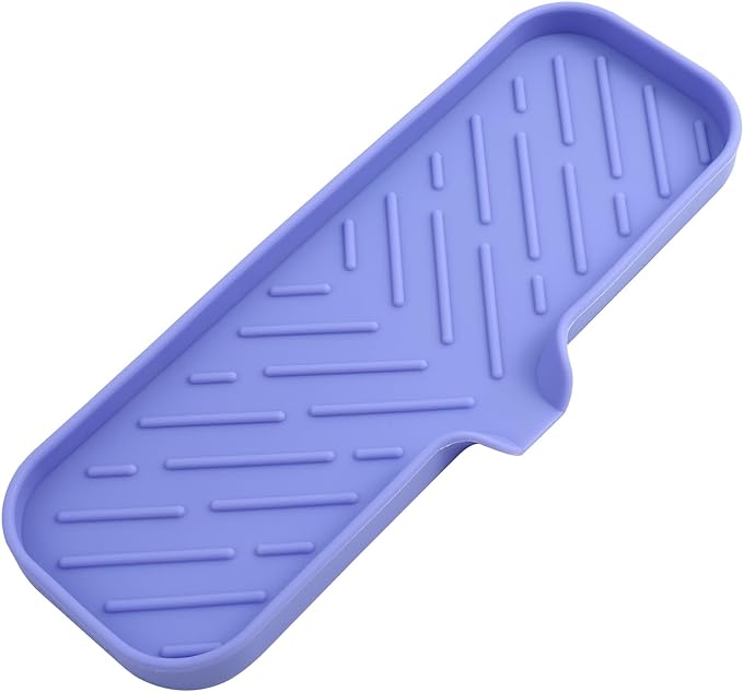 Silicone Bathroom Soap Dishes with Drain Spout-Bathroom and Kitchen Sink Organizer,Sponge Holder,Dish Soap Tray,Perfect for Dispenser,Scrubber,Bottle on Sink or Counter-Light Purple 12"×4"