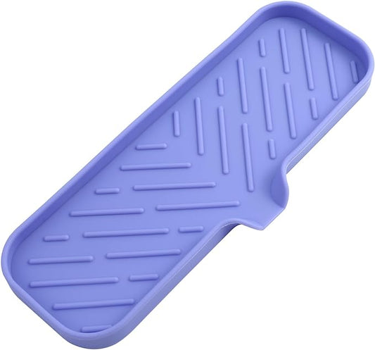 Silicone Bathroom Soap Dishes with Drain Spout-Bathroom and Kitchen Sink Organizer,Sponge Holder,Dish Soap Tray,Perfect for Dispenser,Scrubber,Bottle on Sink or Counter-Light Purple 12"×4"