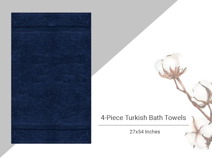 Towel Bazaar Premium Cotton Super Soft and Absorbent Turkish Towels (4-Piece Bath Towels, Navy Blue)