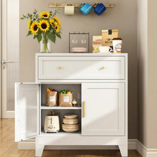 Metal Sideboard Cabinet, Small Pantry Sideboard Cabinets with 2 Doors and Adjustable Shelves, White Metal Buffet Cabinet for Kitchen Dining Room Living Room, Entryway, Bathroom,Office