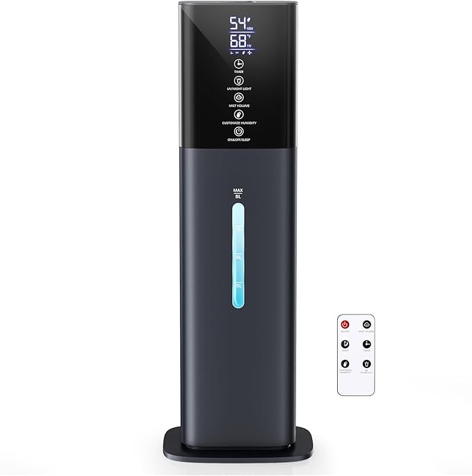 Humidifiers Large Room Bedroom with 7 Colors Light, 2.1Gal(8L) 3 Speed Quiet Ultrasonic Cool Mist Humidifier with 360° Nozzle, Humidity Setting, Timer,Aroma Box for Home Plant Baby Yoga Sleep (Blue)
