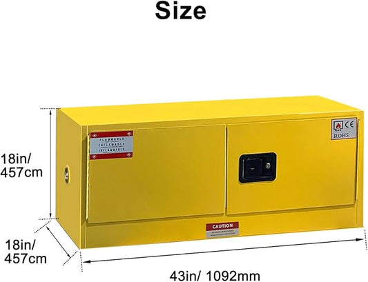 koxuyim Industry Safety Cabinet, 2 Door Fire Cabinets, 18" x 43" x 18", 12 Gallon Manual Close Piggyback Flammable Storage, 18 Gauge Steel, Yellow (18" x 43" x 18")