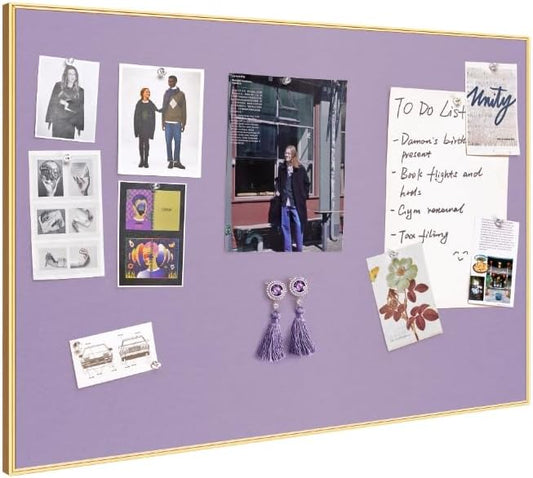 Bulletin Board 30 x 20 inches, Mystic Violet Pin Board, Golden Aluminum Framed Fabric Cork Board with 10 Push Pins