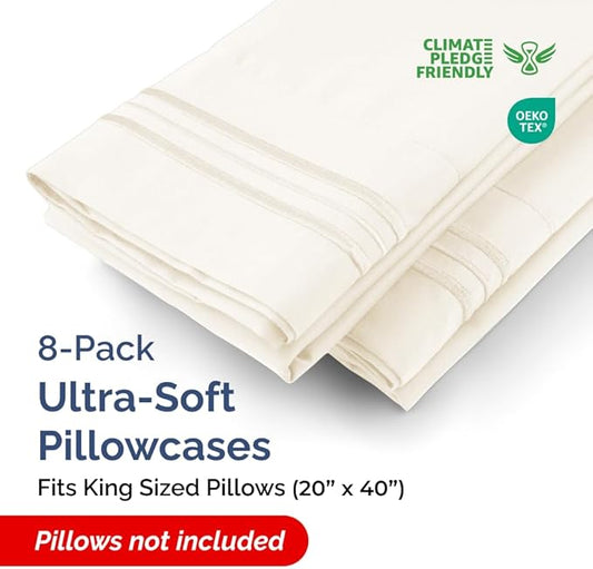 King Pillow Cases Set of 8 - Ultra Soft Hotel Quality Pillowcase Covers - Comfy. Cozy & Wrinkle Free - Shrink, Stain and Fade Resistant - Machine Washable Pillow Protectors - 8 Piece Set - Off White