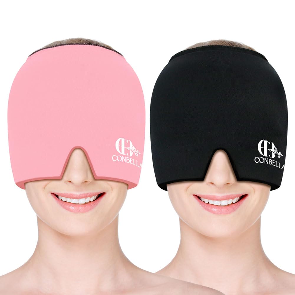 Migraine Relief Cap, Soothing Headache Ice Face Mask Products, Hot and Cold Therapy, Migraine Headache Relief Cap for Migraine, Sinus, Puffy Eyes, Tension, Stress and Hangover(Pink)