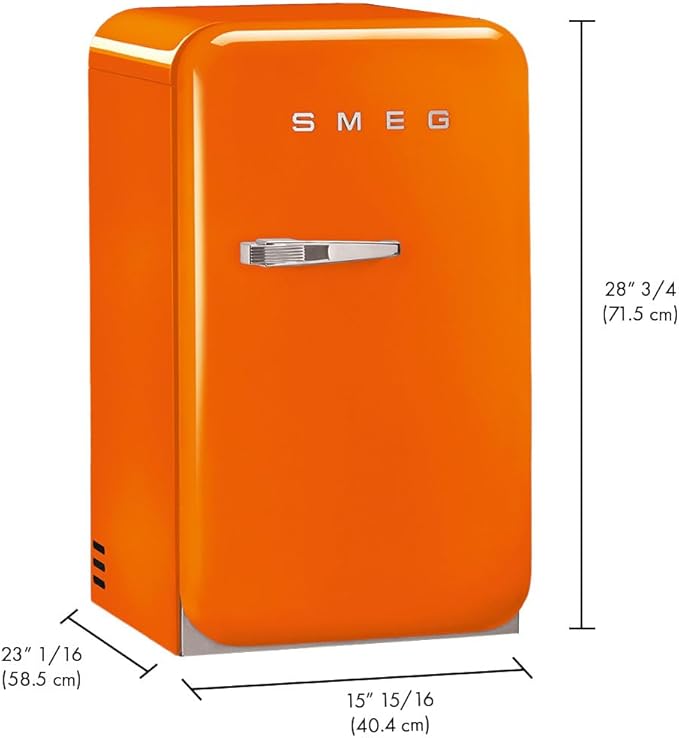 SMEG FAB5 Retro Mini Fridge – 50s Style Compact Small Refrigerator, 1.2 cu ft, Automatic Defrost, LED Lighting, Adjustable Shelves– Made in Italy – Perfect for Home, Dorm, Office, Hotel -Orange